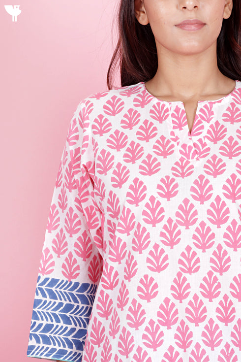 Cambric Cotton Kurta Pant Set With Kota Dupatta In Block Print